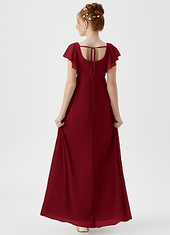 Azazie Bondi Junior Burgundy A-Line Side Slit Mesh Dress image2