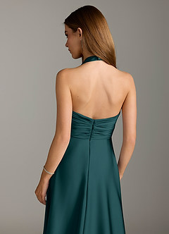 Azazie Tessie Bridesmaid Dresses Pine A-Line Pleated Stretch Satin Dress image7