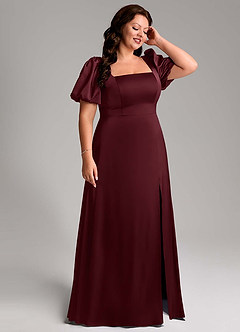 Azazie Fyona Vestidos de damas de honor Vestido de Cabernet de Satén Elástico de Corte en A con Plisado image13