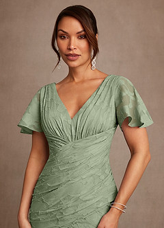 Azazie Jolene Mother of the Bride Dresses Dusty Sage Mermaid Pleated Floral Burnout Dress image5