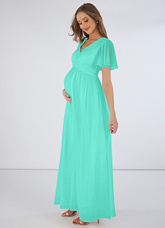 Azazie Verna Maternity Bridesmaid Dresses A-Line V-Neck Ruched Chiffon Floor-Length Dress image8