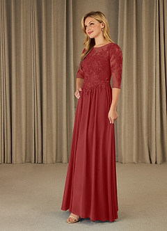 Azazie Mirielle Mother of the Bride Dresses Rust A-Line Scoop Lace Chiffon Dress image3