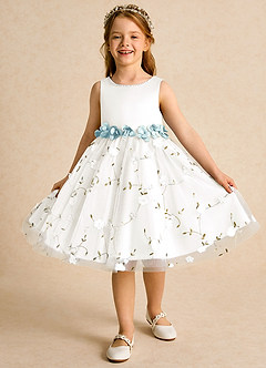 Azazie Starri Flower Girl Dresses Ivory Sea Glass Ball-Gown Beaded Matte Satin Dress image4