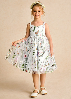 Azazie Peppa Robe Demoiselle D'honneur Fillette Robe Trapèze en Tulle Encolure en Forme de Cœur Ivoire Mûre image3