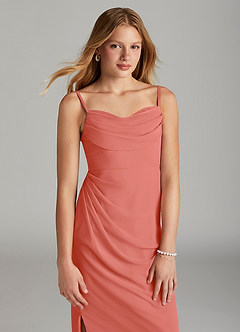 Azazie Mai Junior Salmon Pink Sheath Pleated Chiffon Dress image5