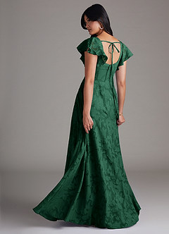 Azazie Bondi Bridesmaid Dresses Dark Green A-Line Side Slit Floral Burnout Dress image3
