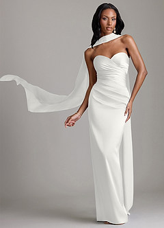 Azazie Sonora Vestidos de damas de honor Vestido de Blanco de Satén Elástico de Corte Recto con Sin tirantes image1