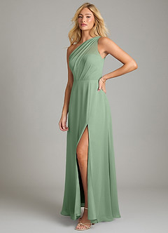 Azazie Phaedra Bridesmaid Dresses Matcha A-Line One Shoulder Chiffon Dress image13