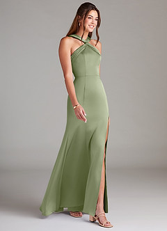 Azazie Rue Bridesmaid Dresses Pistachio Mermaid Pleated Stretch Satin Dress image4