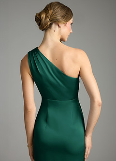 Azazie Emorie 신부 들러리 드레스 쉬스 한쪽 어깨 스트레치 새틴 바닥 길이 드레스 image5