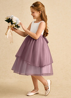 Azazie Rene Flower Girl Dresses Ivory Vintage Mauve A-Line Bow Tulle Dress image5