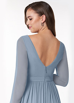 Azazie Teton Maternity Bridesmaid Dresses A-Line Long Sleeve Chiffon Floor-Length Dress image6