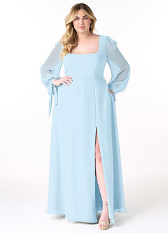 Azazie Leonia Bridesmaid Dresses Sky Blue A-Line Long Sleeve Chiffon Dress image11