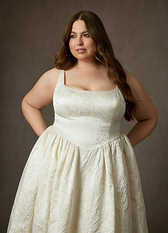 Azazie Skylin Vestidos de novia Vestido de Blanco Antiguo Desnudo de Jacquard Floral de Corte Princesa con Con bolsillos image15