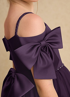 Azazie Amie Flower Girl Dresses Plum A-Line Off the Shoulder Matte Satin Dress image7