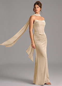 Azazie Sorrel Robes de demoiselle d'honneur Robe Sirène Convertible en velours Corset Champagne image3