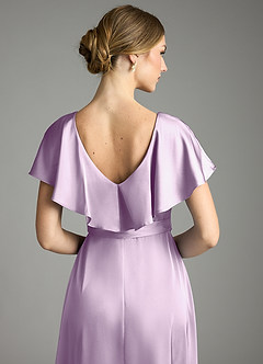 Azazie Lainey Bridesmaid Dresses Frosted Lilac A-Line with Pockets Stretch Satin Dress image2