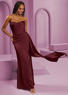 Barbie ♥ Azazie Bridesmaid Dresses Cabernet Sheath Strapless Stretch Satin Convertible Dress image5