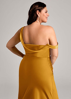 Azazie Madelyn Bridesmaid Dresses Butterscotch Mermaid One Shoulder Stretch Satin Convertible Dress image14