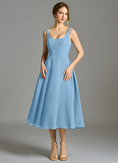 Azazie Amalie Bridesmaid Dresses Steel Blue A-Line Pleated Chiffon Dress image4