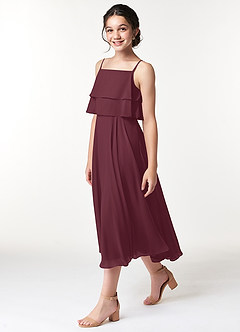 Azazie Ensley Junior Jurk van Chiffon met A-Lijn Geplooid Cabernet image3
