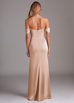 Azazie Saige Bridesmaid Dresses Blushing Pink Sheath Off the Shoulder Stretch Satin Dress image10