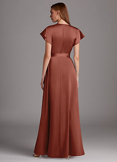 Azazie Nico Robes de demoiselle d'honneur Robe Trapèze en Satin extensible Col en V Auburn image3