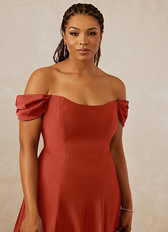 Christian Siriano Bridal for Azazie 1002 Bridesmaid Dresses Rust A-Line Off the Shoulder Stretch Satin Convertible Dress image13