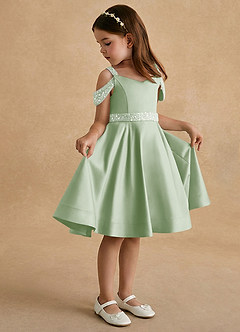 Azazie Judi Jurken voor bloemenmeisjes A-Lijn Jurk van Mat Satijn Stoffige Salie image1