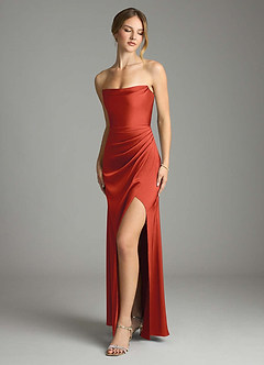 Azazie Leonis Bridesmaid Dresses Rust Mermaid Pleated Stretch Satin Convertible Dress image1