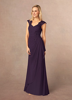 Azazie Gladys Mother of the Bride Dresses Plum A-Line Queen Anne Lace Chiffon Dress image3