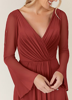 Azazie Teraso Mother of the Bride Dresses Rust A-Line Pleated Mesh Dress image7