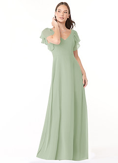 Azazie Syenna Robes de demoiselle d'honneur Robe Trapèze en Mousseline de soie Rayé Vert Sauge image1