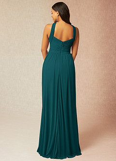 Azazie Hillian Bridesmaid Dresses Peacock A-Line Halter Pleated Mesh Dress image2