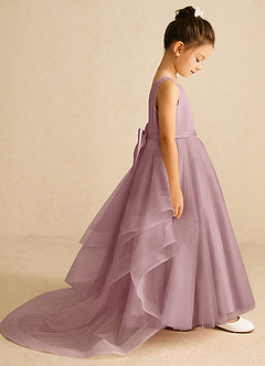 Azazie Pumpkin Flower Girl Dresses Dusty Rose A-Line Bow Tulle Dress image3