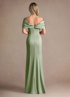 Azazie Auberdeen Mother of the Bride Dresses Dusty Sage Mermaid Pleated Stretch Satin Dress image3