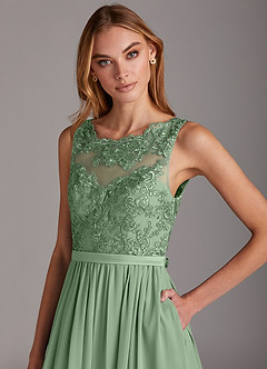 Azazie Elly Bridesmaid Dresses Matcha A-Line Lace Scoop Neck Chiffon Dress image6