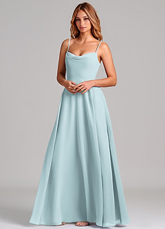 Azazie Elle Robes de demoiselle d'honneur Robe Trapèze en Mousseline de soie Plissée Brume image4