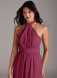 Azazie Lamara Bridesmaid Dresses Mulberry Off the Shoulder Chiffon Convertible Jumpsuit image2