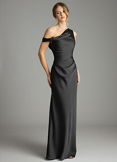 Azazie Emerson Bridesmaid Dresses Black Mermaid Off the Shoulder Stretch Satin Dress image5
