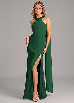 Azazie Kinsley Vestidos de damas de honor Vestido de Verde Oscuro de Gasa de Corte Sirena con Plisado image4