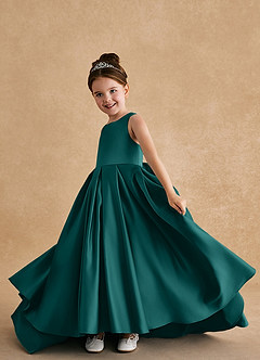 Azazie Sammy Flower Girl Dresses Peacock A-Line Lace Matte Satin Dress image5