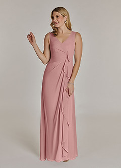 Azazie Manuella Final Sale Cabernet A-Line V-Neck Pleated Chiffon Dress image4