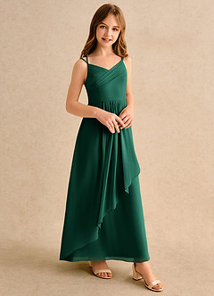 Azazie Zaida Girls Formal Flower Girl Dresses Emerald A-Line Pleated Chiffon Dress image5