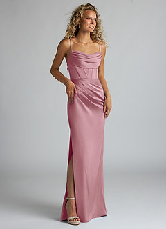 Azazie Mai Bridesmaid Dresses Vintage Mauve Sheath Pleated Stretch Satin Dress image3