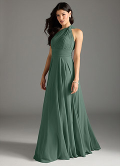 Azazie Charlize Bridesmaid Dresses Sea Moss A-Line One Shoulder Chiffon Dress image4