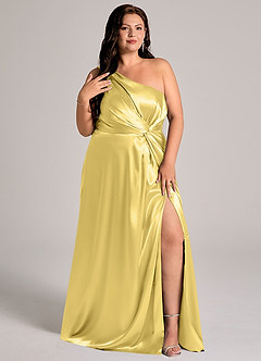 Azazie Brooke Morsiusneito Mekot A-linja Yksi olkapää Metallinen satiini Lattian pituus Pukeutua image5