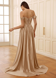 Rowane Champagner Korsett-Strass-Abendkleid aus durchsichtiger Spitze image9