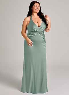 Azazie Valerie Brudtärnklänningar Klä av Sjöjungfru i Stretch Satin Plisserad Silversalvia image10