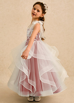 Azazie Zoey Flower Girl Dresses Antique Rose Ball-Gown Lace Tulle Dress image4
